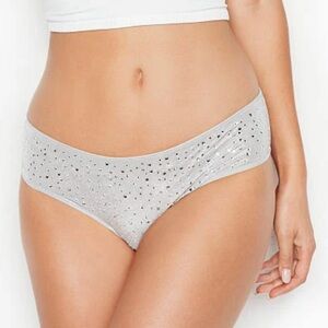 NWT VS side wide thong Swarovski crystals panties smooth soft silver victoria’s